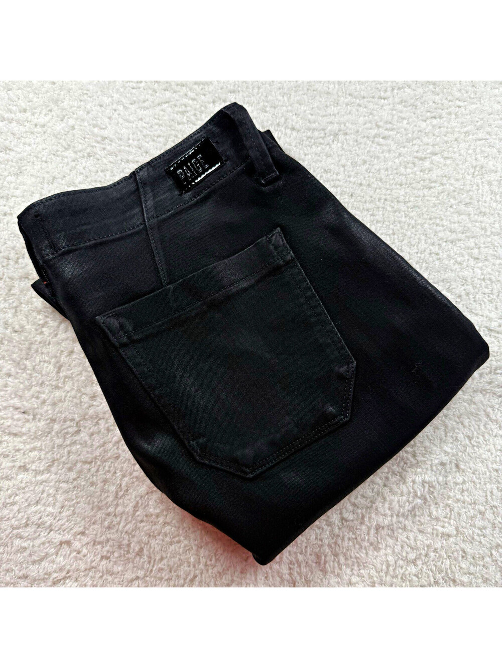 PAIGE Black Coated Denim Jeans Women’s Slim High Rise Skinny Logo Button